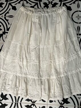 Women's Boho White Embroidered Tiered Skirt